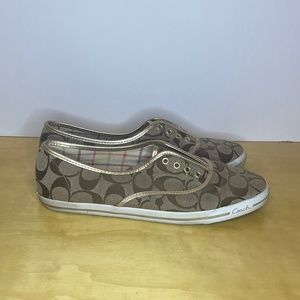 Coach Audrina Monogram Signature Shoe Sneaker Womens Size 8B Tan
